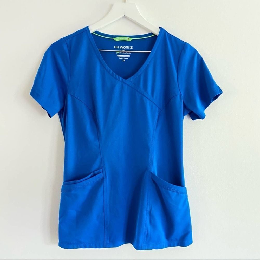 Healing Hands HH Works Blue Scrub Top Size XS - Picture 1 of 5
